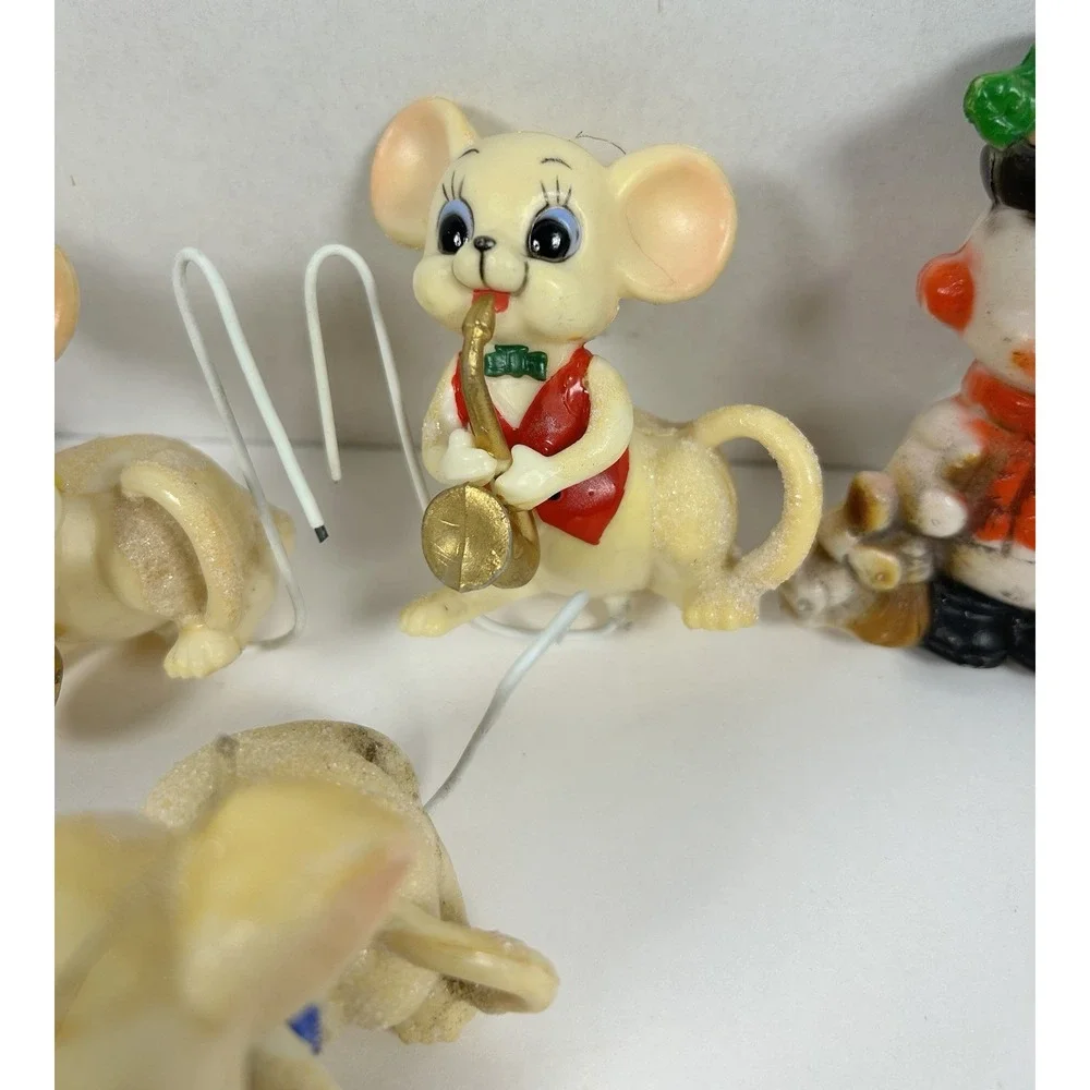 VTG Plastic blow mold Christmas Ornaments Lot of 5 Mouse Snowman Hong Kong